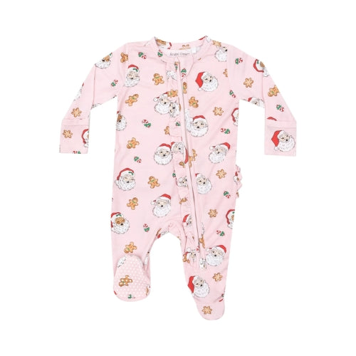 2 Way Zipper Footie - Vintage Santas Pink