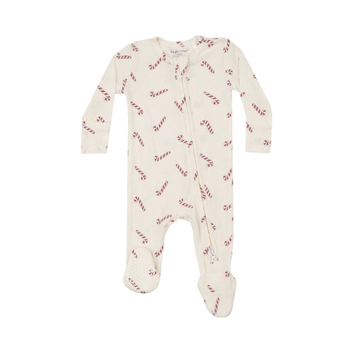 2 Way Zipper Footie - Candy Canes Rib