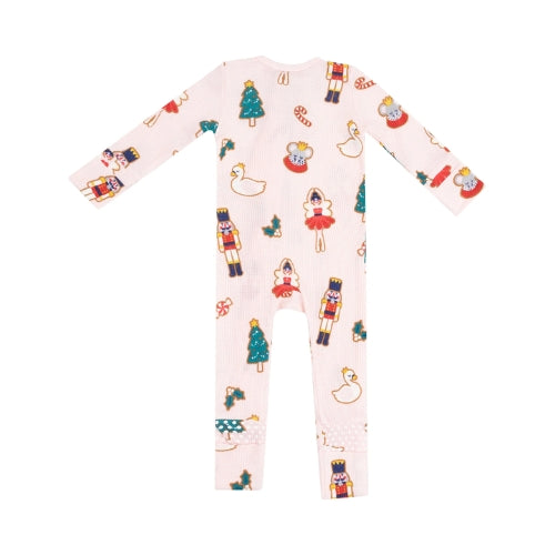 2 Way Zipper Romper - Sugar Plum Fairy Christmas Cookie Pink