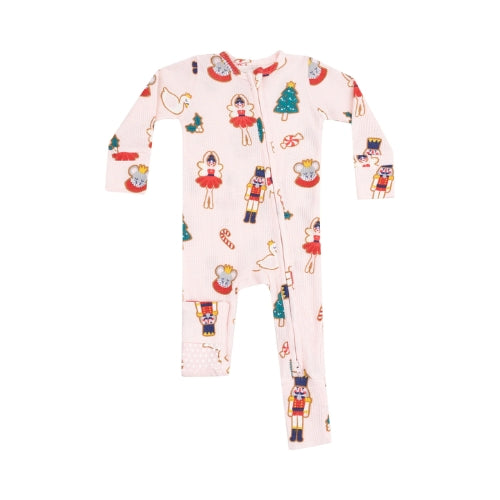 2 Way Zipper Romper - Sugar Plum Fairy Christmas Cookie Pink