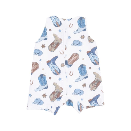 Sleeveless Shortie Romper - Cowboy Boots Blue