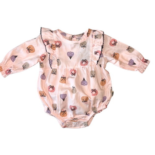 Pink Pumpkins Bubble Romper, Knee High Socks, Headband Set