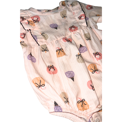 Pink Pumpkins Bubble Romper, Knee High Socks, Headband Set