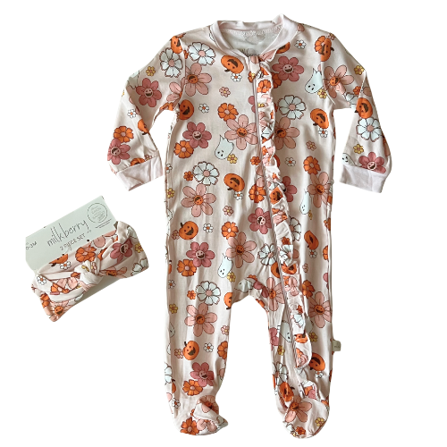 Groovy Halloween Vibes Bamboo Footie with Headband
