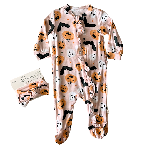 Spooky Halloween Vibes Bamboo Footie with Headband