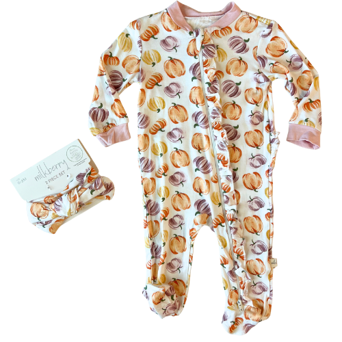 Pumpkins Bamboo Footie with Headband