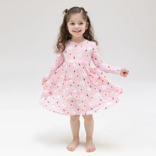Twirly Long Sleeve Dress - Spooky Ghost