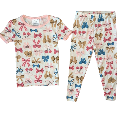 Cherry Bows Bamboo Short Sleeve Pajama Set