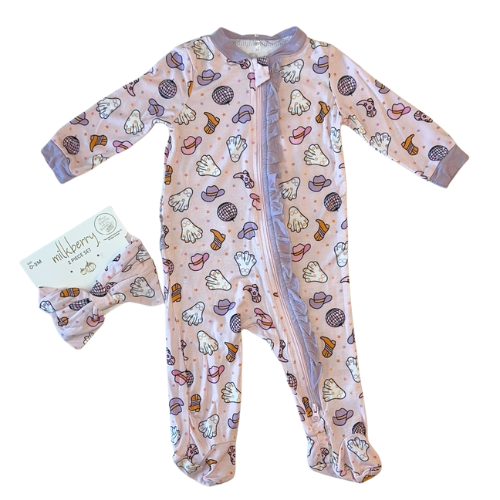 Yee-Haw Disco Ghost Bamboo Footie with Headband