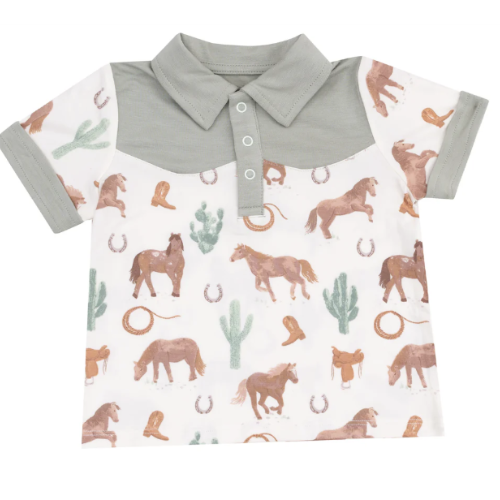 Cowboy Polo Shirt and Short - Western Horses