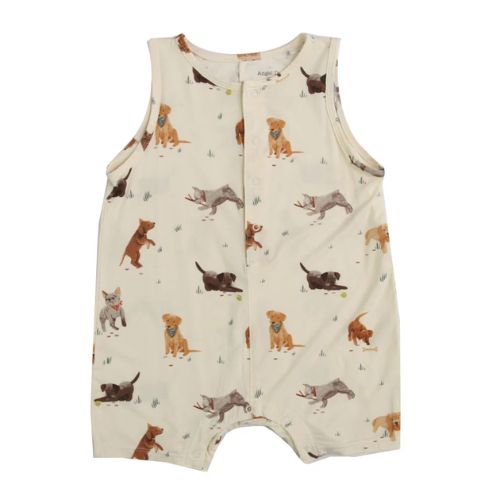 Watercolor Puppies Bamboo Sleeveless Shortie Romper