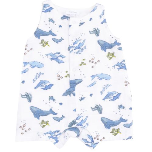 Sleeveless Shortie Romper - Watercolor Whales