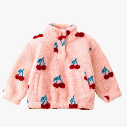 Girls cherry printed sherpa pullover