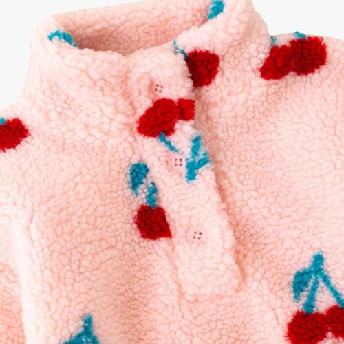 Girls cherry printed sherpa pullover