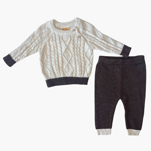 Cable Knit Sweater Set - Cream