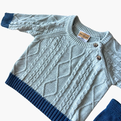 Cable Knit Sweater Set - Blue