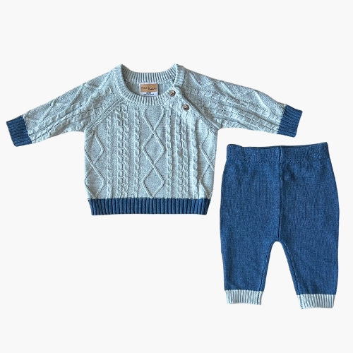 Cable Knit Sweater Set - Blue