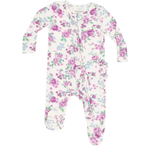 2 Way Zipper Ruffle Front Footie - Cute Little Roses