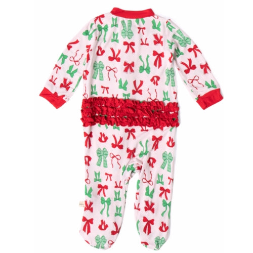 Holly Jolly Bows Ruffle Bamboo Footie