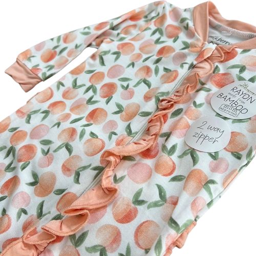 Peaches Ruffle Bamboo Footie with Headband