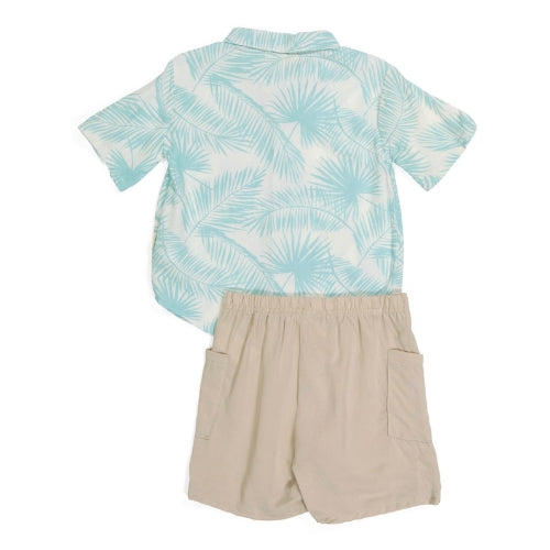Palm Print Linen Boys Matching Short Set