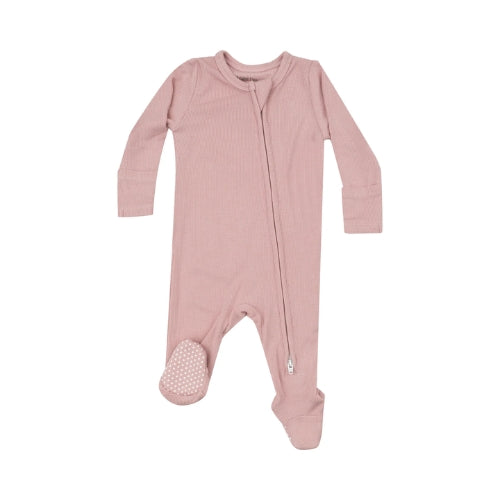 2 Way Zipper Footie Solid Silver Pink