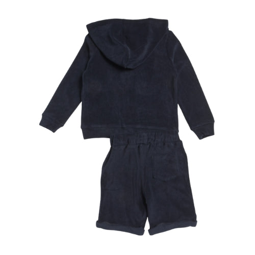 Textured Terry Shark Hoodie and Shorts Matching Set