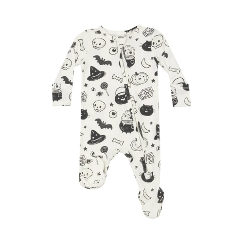 2 Way Zipper Footie - Black and White Halloween Glow in the Dark