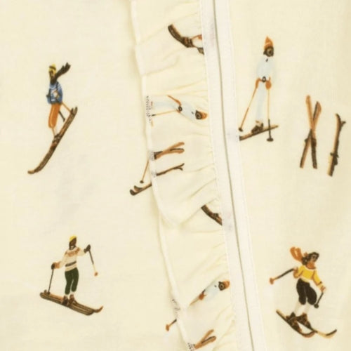Vintage Natural Ski Organic Cotton Ruffle Zipper Footie