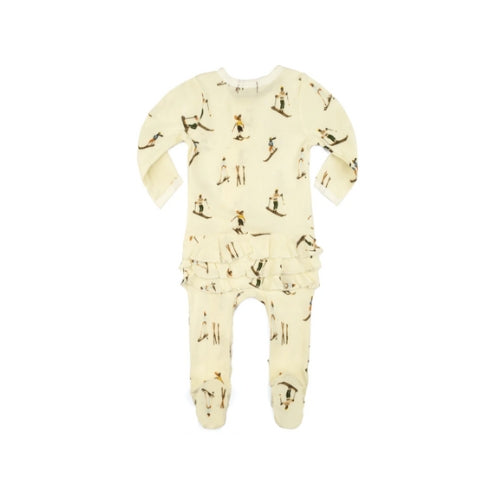 Vintage Natural Ski Organic Cotton Ruffle Zipper Footie