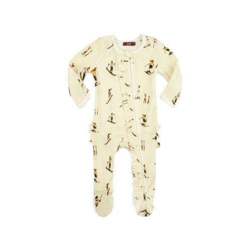 Vintage Natural Ski Organic Cotton Ruffle Zipper Footie