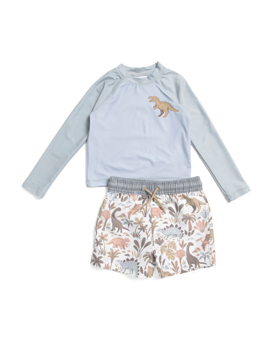 Dinosaur Rash Guard and Swim Trunks Set