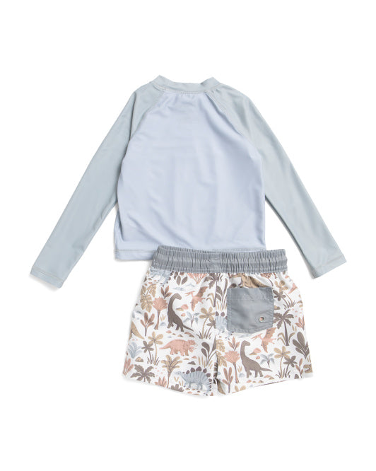 Dinosaur Rash Guard and Swim Trunks Set